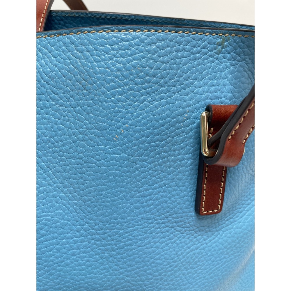 Dooney & Bourke Turquoise Pebbled Leather Tote Bag Brown Trim Blue Shoulder Bag - Picture 7 of 16